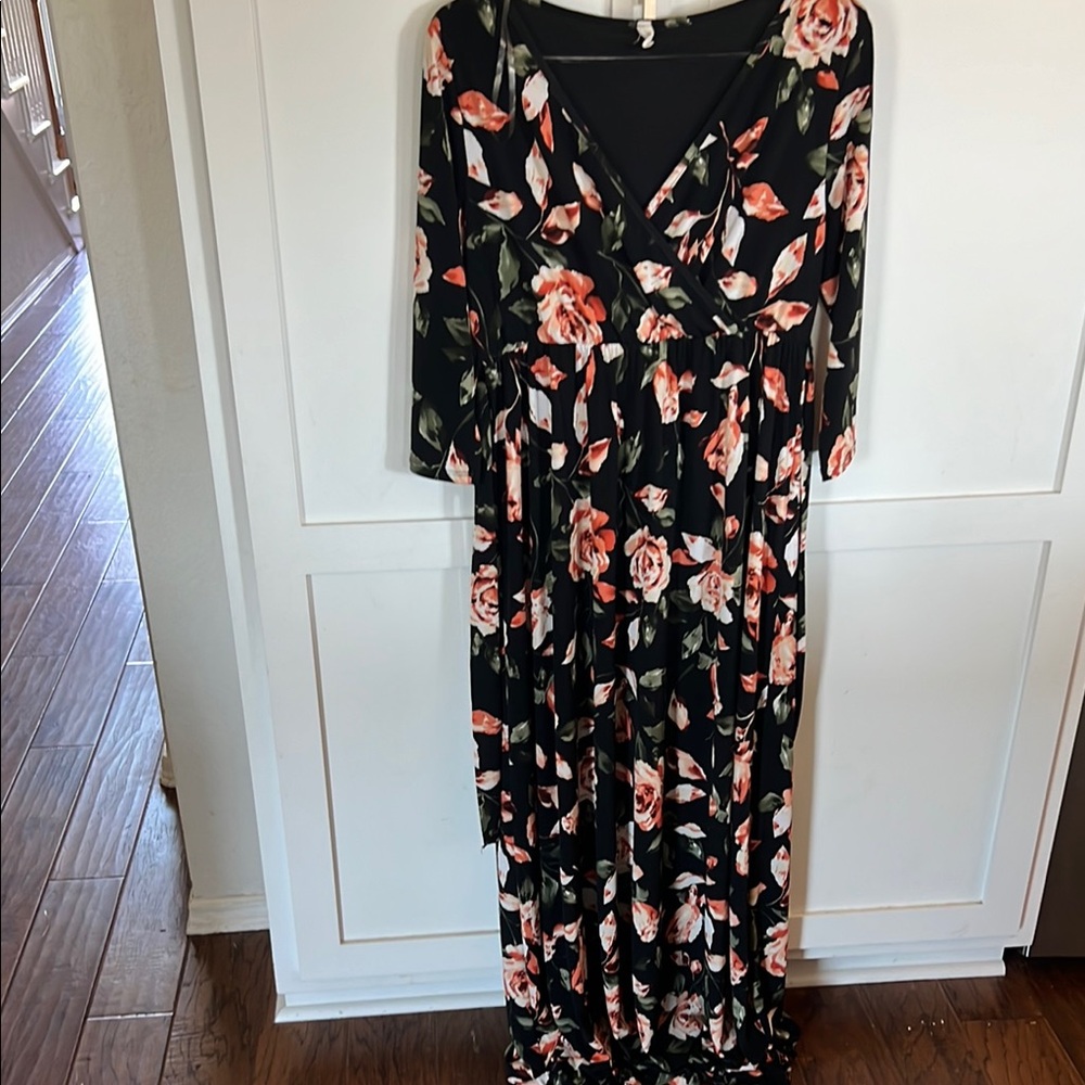 PINKBLUSH Floral Black Maxi Dress